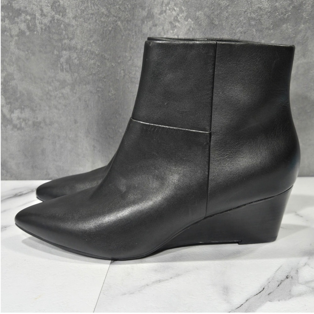 Cole Haan Eneida Ankle Boots Womens 5.5B Black Leather Wedge Pointed Toe Zip - Picture 3 of 11